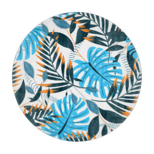 Planche À Découper Feuilles tropicaux Motif blanc brillant