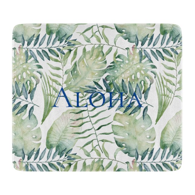 Planche À Découper Feuilles verts tropicaux Aloha (Devant)