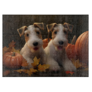 Planche À Découper Fil Fox Terrier Puppy Automne Citrouille de plaisi