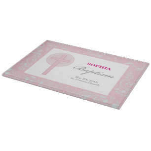 Planche À Découper Fille en dentelle rose Baptême