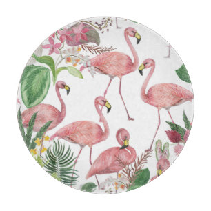 Planche À Découper Flamant rose Feuilles tropicaux Motif aquarelle