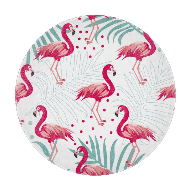 Planche À Découper Flamingo tropical et feuille, motif d'été. (Devant)