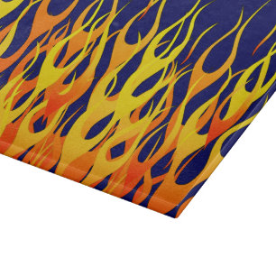 Planche À Découper Flammes de course classique sur bleu marine