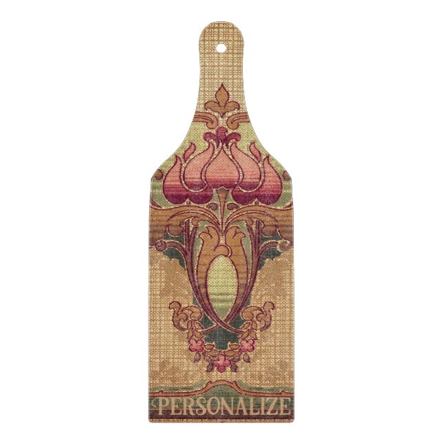 Planche À Découper Fleur abstraite Art nouveau bordeaux rouge vert (Devant)