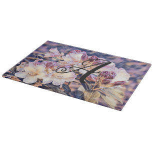 Planche À Découper Fleur d'azalée violette aquarelle monogramme