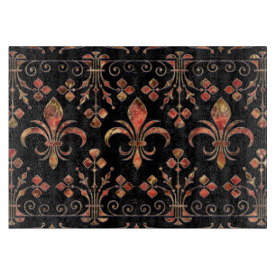 Planche À Découper Fleur de lis ornement Marbre rouge