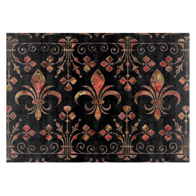 Planche À Découper Fleur de lis ornement Marbre rouge (Devant)