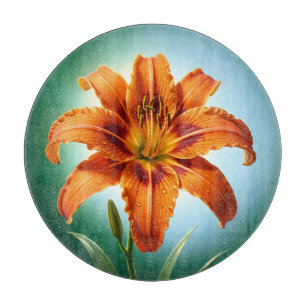 Planche À Découper Fleur de lys orange vibrant en fleurs
