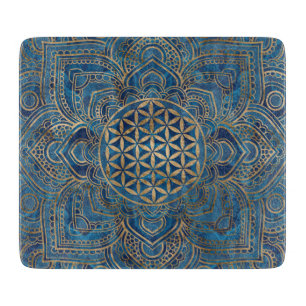 Planche À Découper Fleur de vie à Lotus - Marbre bleu et or