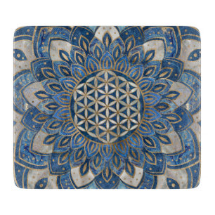Planche À Découper Fleur de vie à Lotus - Marbre bleu et perle