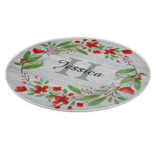 Planche À Découper Fleur rouge Wreath Rustique Personnalisé