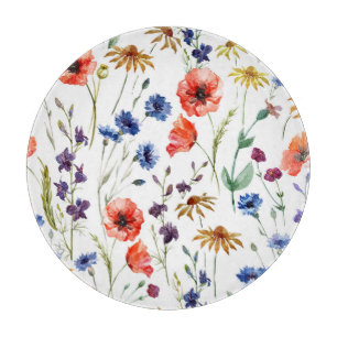 Planche À Découper Fleur sauvage Aquarelle Poppy Chamomile Arrière -