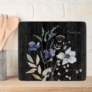 Planche À Découper Fleur Sauvage Bleue Aquarelle Jolie Monogrammée