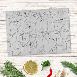 Planche À Découper Fleur sauvage de pavot noir et blanc minimal flora