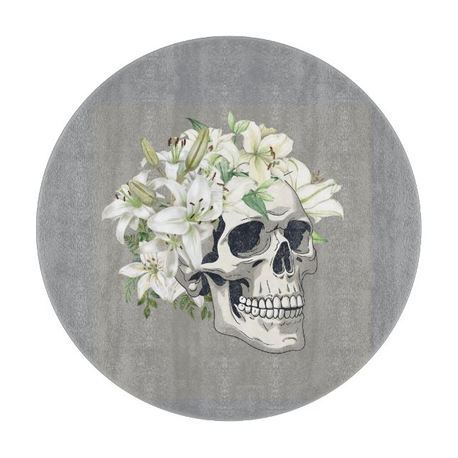 Planche À Découper Fleur silencieuse : Crâne et Lys blancs (Devant)