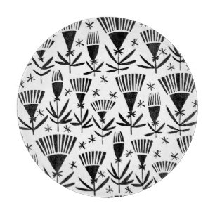 Planche À Découper Fleurs Abstraites en noir blanc : Motif élégant