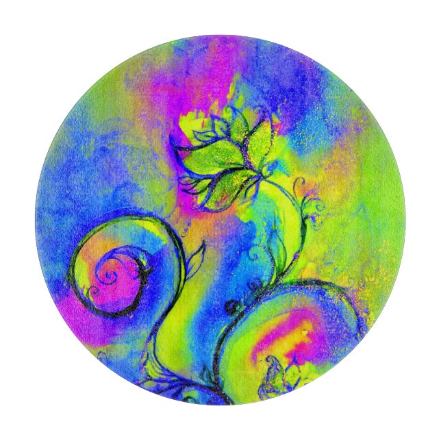 Planche À Découper FLEURS BLANCHES Bleu rose vert Imaginaire Floral (Devant)