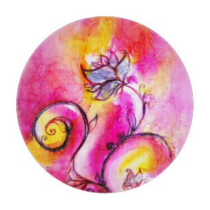 Planche À Découper FLEURS BLANCHES Imaginaire Floral bleu rose jaune