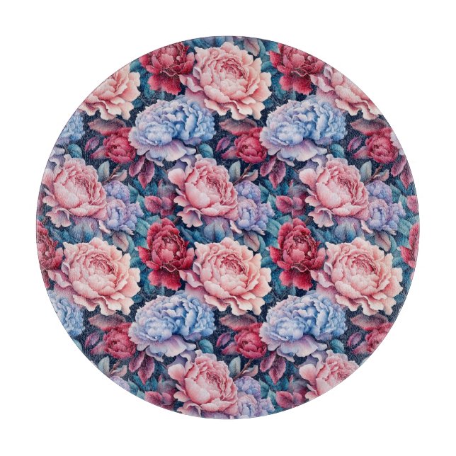 Planche À Découper Fleurs bleues et roses (Devant)