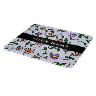 Planche À Découper Fleurs colorées, Arrière - plan bleu, Noir