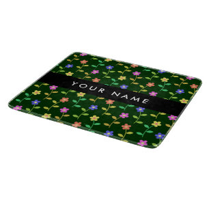 Planche À Découper Fleurs Colorées, Fond Vert, Noir