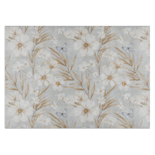 Planche À Découper Fleurs Crème Blanche Papillons Bleus Baby Shower d