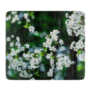 Planche À Découper Fleurs de cerisiers blancs Feuilles verts