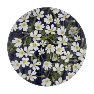Planche À Découper Fleurs de champs blancs : motif vintage.