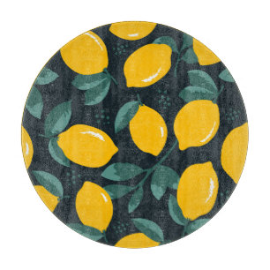 Planche À Découper Fleurs de citrons, Texture d'été Vintage.