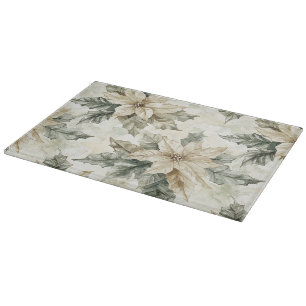 Planche À Découper Fleurs de Poinsettia crème