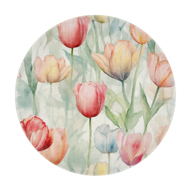 Planche À Découper Fleurs de tulipe jaune rouge de ferme (Devant)
