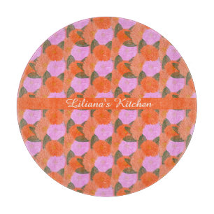 Planche À Découper Fleurs de watercolor florale de cuisine orange ros