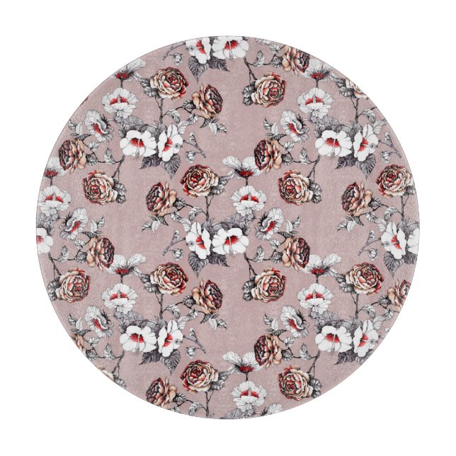 Planche À Découper Fleurs dessinées à la main, motif d'aquarelle rose (Devant)