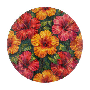 Planche À Découper Fleurs d'Hibiscus Gras Motif de Coucher de Soleil