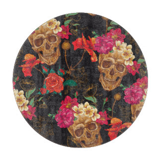 Planche À Découper Fleurs du crâne : Arrière - plan foncé sans coutur