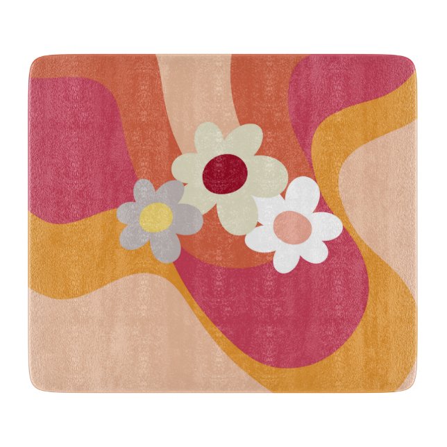 Planche À Découper Fleurs et vagues de style rétro (Devant)