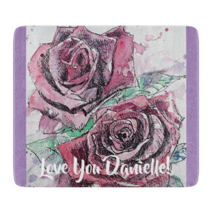 Planche À Découper Fleurs florales Roses rouges Art Glass Chaussure
