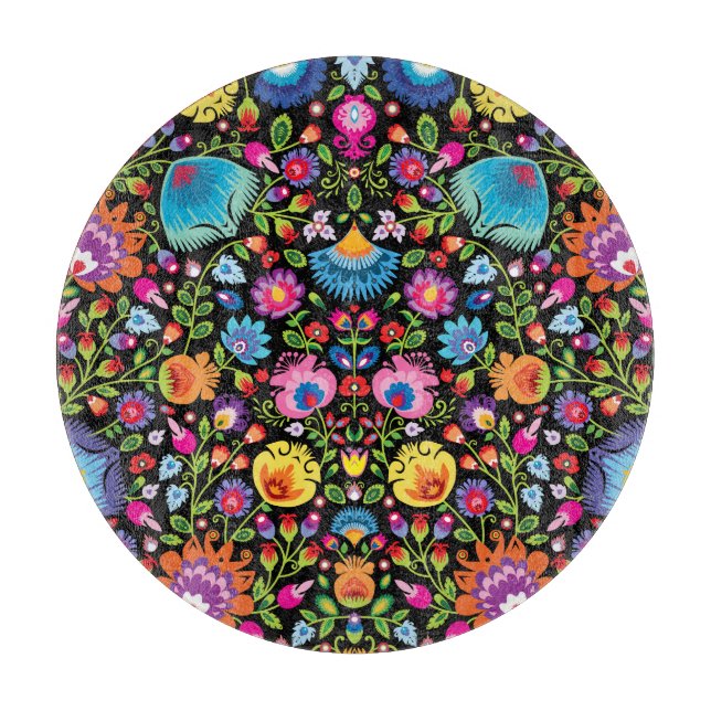 Planche À Découper Fleurs folkloriques Wycinanki noir  (Devant)