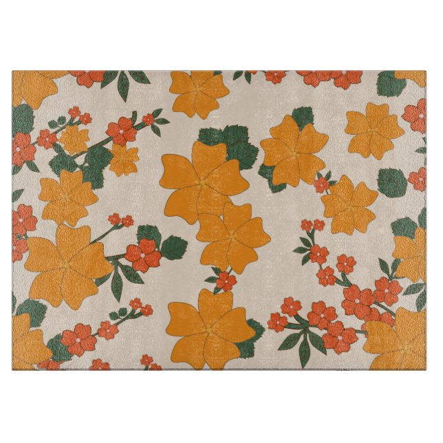 Planche À Découper Fleurs Oranges, Motif Floral, Motif De Fleurs (Devant)