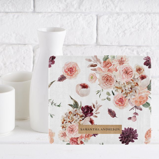 Planche À Découper Fleurs Pastel Modernes & Cadeau Personnalisé Kraft (Créateur téléchargé)