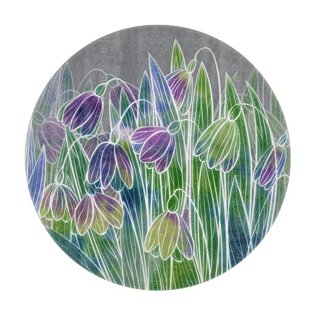 Planche À Découper Fleurs printanières, herbes, bordure transparente  (Devant)