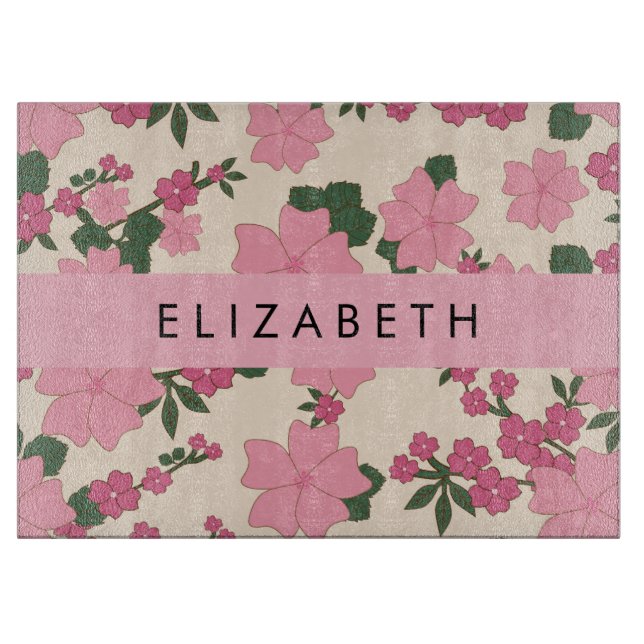 Planche À Découper Fleurs Roses, Motif De Fleurs, Votre Nom (Devant)