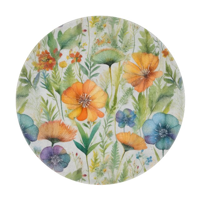 Planche À Découper Fleurs sauvages d'aquarelle de style français (Devant)