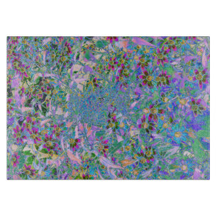 Planche À Découper Fleurs sauvages rétro violet, vert et bleu sur ros