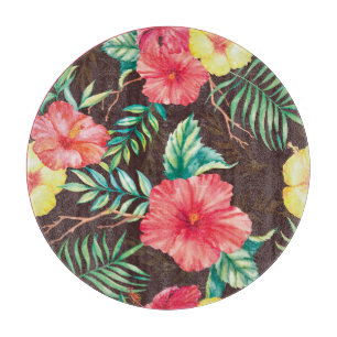 Planche À Découper Fleurs tropicales colorées Arrière - plan foncé