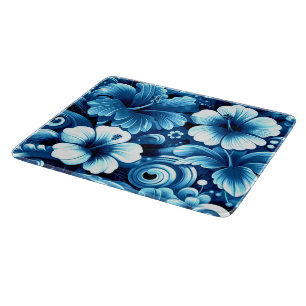 Planche À Découper Fleurs tropicales hawaïennes motif hibiscus bleu