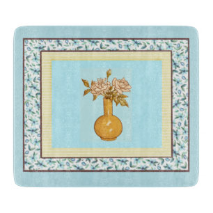 Planche À Découper Fleurs vintages bleu rose et jaune