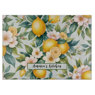 Planche À Découper Floral Été citron citron nom personnalisé