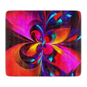 Planche À Découper Floral moderne Art Abstrait Rouge Bleu Motif #07