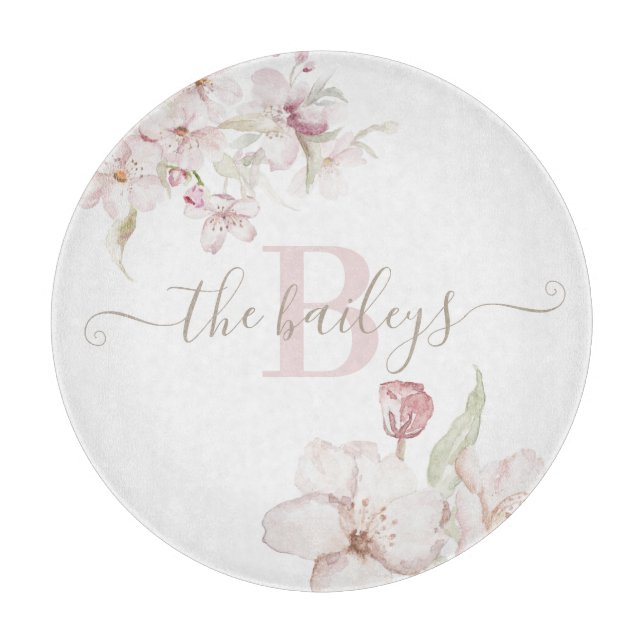 Planche à découper florale aquarelle monogrammée (Devant)